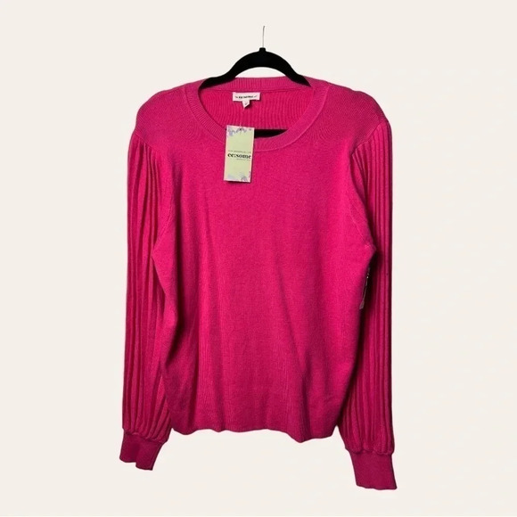 1191. ee:some LONG BALLOON SLEEVE SWEATER HOT PINK IN COLOR SIZE LARGE KNITTED - Picture 4 of 12